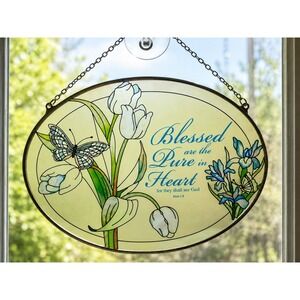 Amia Denver Blessed Are The Pure In Heart Hand Painted Glass Suncatcher